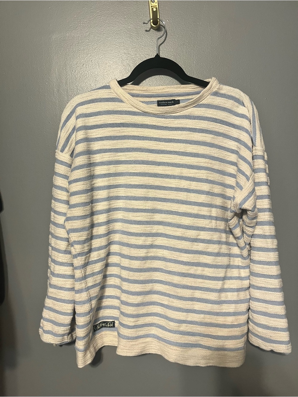 Southern MarshStriped Crewneck Sweater - White & Light Blue